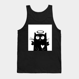 Cute black cat with angle collar and white heart Tank Top